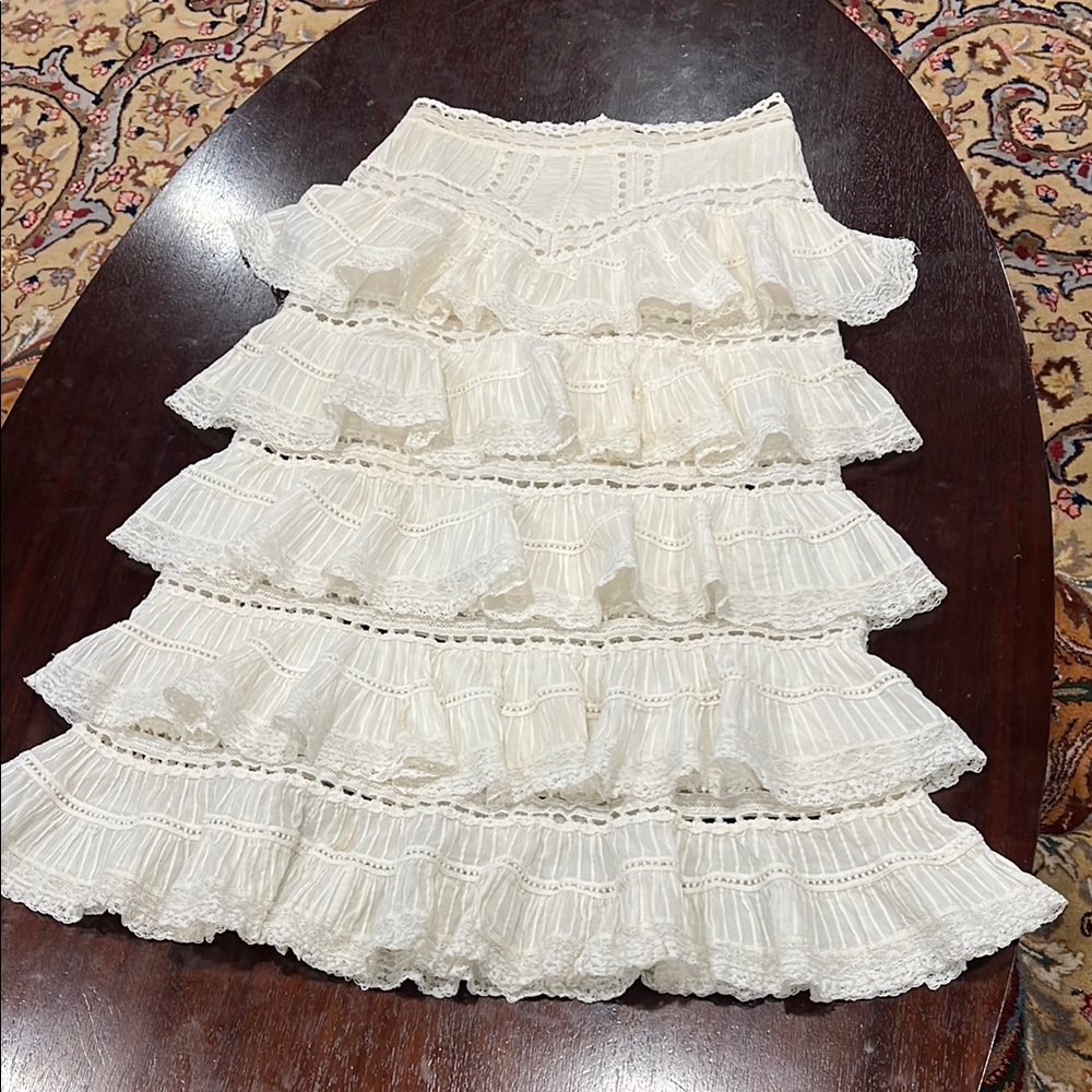 Zimmermann Ivory Layered Ruffle Skirt